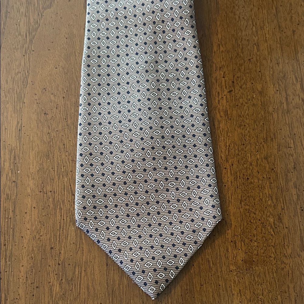 RALPH LAUREN 💯% SILK TIE, LIGHT BROWN Geometric Triangle Diamonds